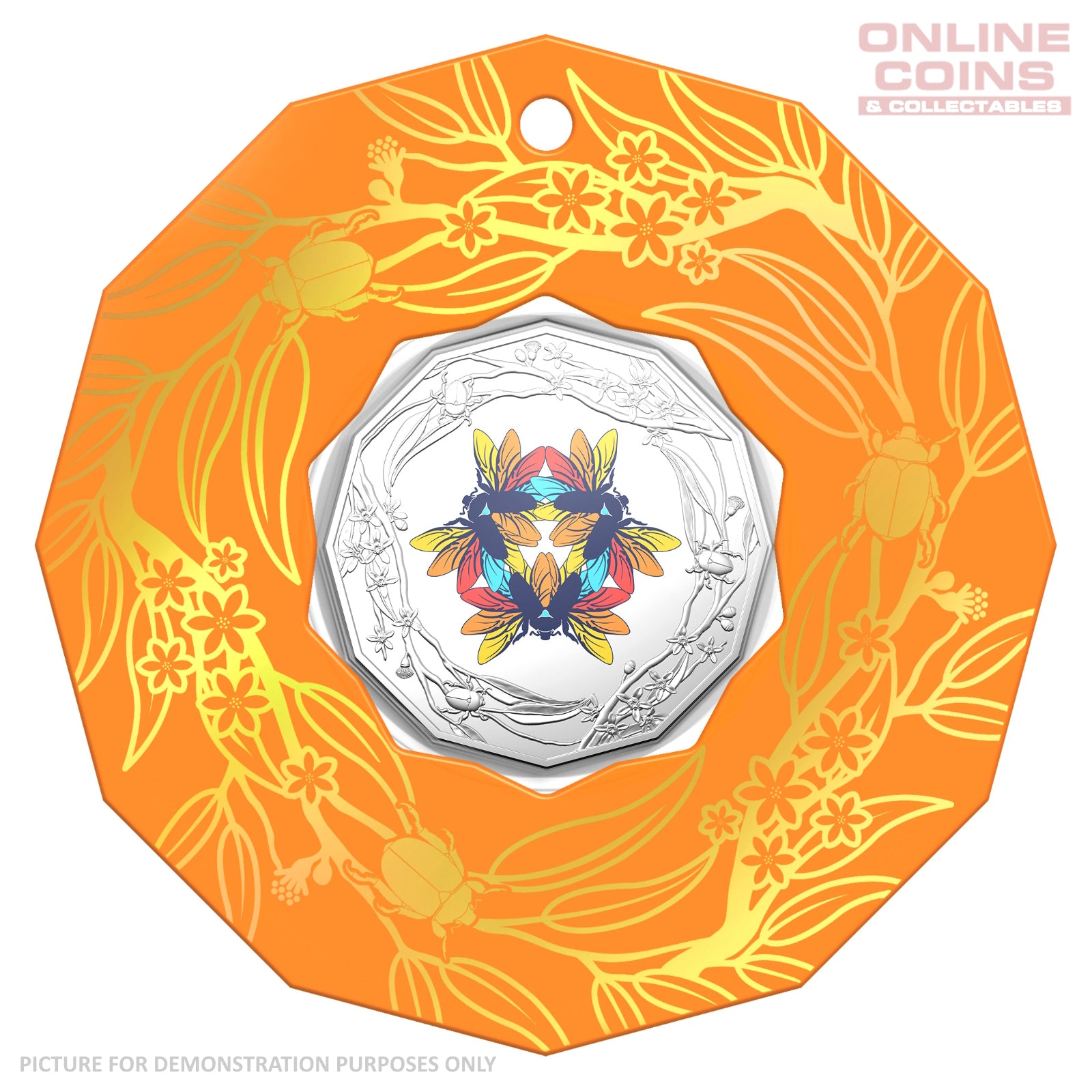 2022 50c CuNi Coloured Uncirculated Carded Coin - Christmas Decoration Beetle - ORANGE